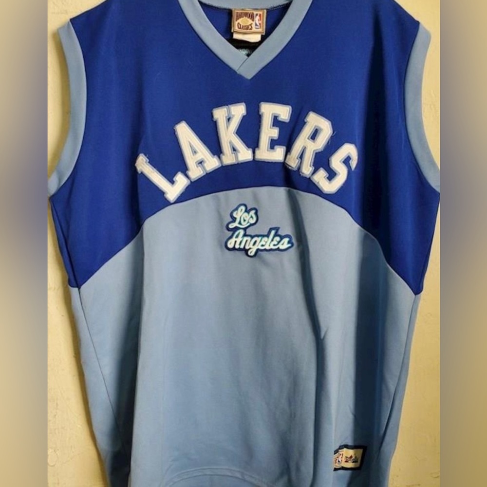 Vintage Los Angeles Lakers Jersey Blue White Majestic Hardwood Classic